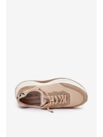 Zamszowe Sneakersy Damskie Na Platformie Big Star RR274A345 HI-POLY SYSTEM Ciemnobeżowe