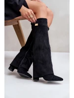 Kozaki Eko Zamszowe Obcas Słupek Na Zamek Ocieplane Wywinięta Cholewka Beżowe Evyra