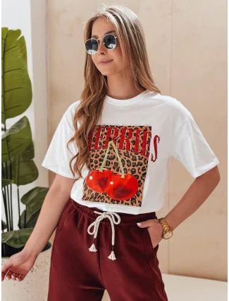 Dámske bavlnené oversize tričko s čerešňou VISON white FashionStreet RY2876 Dámske bavlnené oversize tričko s čerešňou VISON white FashionStreet RY2876