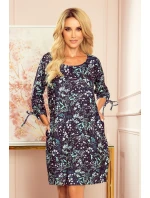 SOPHIE - Pohodlné dámske oversize šaty so vzorom listov v mätovej farbe na tmavom pozadí 281-4 SOPHIE - Pohodlné dámske oversize šaty so vzorom listov v mätovej farbe na tmavom pozadí 281-4