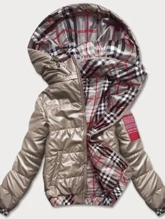 Krátka béžová dámska bunda s ozdobným lemovaním (B8030-12)