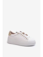 Skórzane Sneakersy Damskie Na Platformie Z Przypinkami D&A SN67 Białe