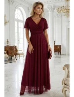 Dlhé lesklé šaty 635-5 MELANIA bordová - Numoco Dlhé lesklé šaty 635-5 MELANIA bordová - Numoco