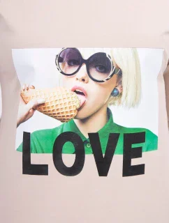 Šaty s potlačou Love béžovej