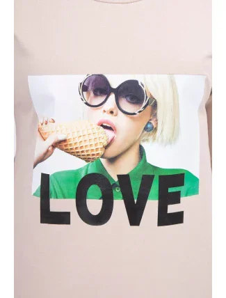 Šaty s potlačou Love béžovej