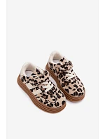 Dievčenské tenisky s leopardím vzorom na suchý zips Beige Satinia