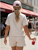 Dámsky viskózový set s motýľom a šortkami béžovej farby FashionStreet AY1187 Dámsky viskózový set s motýľom a šortkami béžovej farby FashionStreet AY1187
