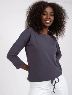 Voľná dámska blúzka v grafitovej farbe so zaväzovaním v spodnej časti (4691)