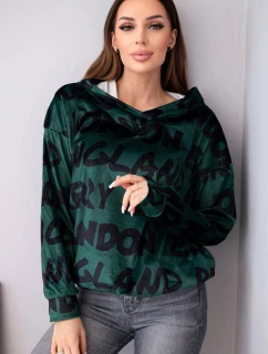 Dámska oversize mikina s kapucňou s potlačou tmavozelená