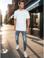 Pánske bavlnené základné tričko s výšivkou biele FashionStreet RX5640