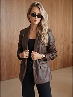 Dámska kožená bunda s naberanými rukávmi, hnedá, FashionStreet PY0165