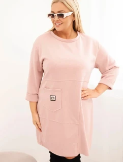 Dámske Plus veľkosť maslové šaty s vreckom a 3/4 rukávmi Powder Pink