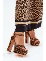 Sandały Damskie Na Wysokim Słupku I Platformie W Panterkę Brązowe Jovenes