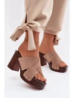 Dámské sandály na podpatku se zlatými přezkami tmavě béžové Nerelle
