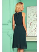 ALIZEE - Dámske šifónové šaty vo fľaškovo zelenej farbe so zaväzovaním 350-4