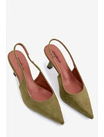 Dámské sandály na podpatku z imitace semiše zelené Saria