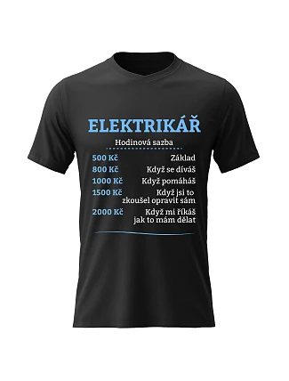 Pánske bavlnené tričko s potlačou - HOURLY BUNDLE - ELECTRICIAN - čierne Pánske bavlnené tričko s potlačou - HOURLY BUNDLE - ELECTRICIAN - čierne