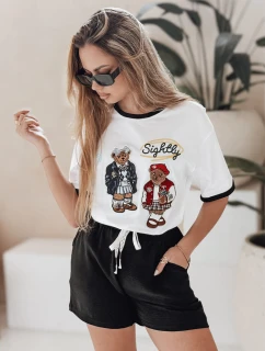 Dámske oversize tričko s výšivkou CLASSY TEDDY biele FashionStreet RY2844