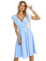 348-12 SCARLETT - Roztiahnuté midi šaty s obálkovým výstrihom a opaskom - MODRÁ 348-12 SCARLETT - Roztiahnuté midi šaty s obálkovým výstrihom a opaskom - MODRÁ