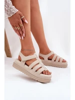 Sandały Damskie Na Platformie Eko Zamszowe Beżowe Filisenia