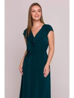 S411 Šaty bez rukávov s volánovým výstrihom - zelené