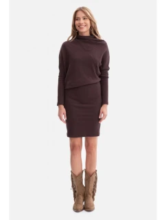 B309 Úpletové blúzkové šaty - tmavá čokoláda