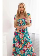 Viskózové šaty s volánovým výstrihom 29476 zelené - Kesi