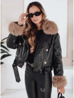 Dámska kožená bunda s kožušinou čierna FashionStreet TY5210