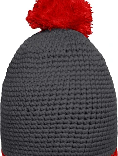 Daiber MB 7964 Háčkovaná čiapka s kontrastným lemom a bambulou 03.7964 carbon/red