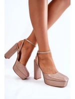 Damskie Sandały Brokatowe Na Słupku Złote Rosel