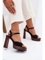 Dámské sandály na podpatku a platformě z eko semiše Černé Gralisse