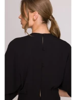 S395 Kombinéza so širokými nohavicami a zavinovacím výstrihom - čierna