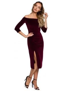 Dámske zamatové šaty M559 Burgundy - Moe