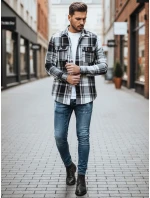 Pánska čierno-biela kockovaná flanelová košeľa FashionStreet DX2675