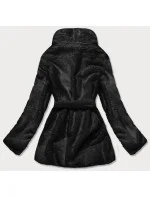 Čierna dámska bunda - kožúšok s golierom (GSQ2166)
