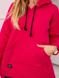 Zateplená mikina s dlhým chrbtom a kapucňou fuchsiová