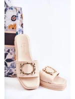 Damskie Modne Skórzane Klapki Beżowe Adaline