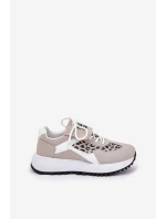 Buty Sportowe Sneakersy Damskie Na Platformie Panterka Biało-Beżowe Pumbes
