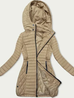 Dámska bunda v pieskovej farbe s kapucňou pre prechodné obdobie (2M-017)