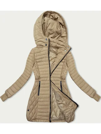 Dámska bunda v pieskovej farbe s kapucňou pre prechodné obdobie (2M-017) Dámska bunda v pieskovej farbe s kapucňou pre prechodné obdobie (2M-017)