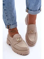 Damskie Półbuty Skórzane Z Ozdobą Beżowe Rosefalls