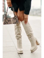 Wsuwane Kozaki Na Słupku I Platformie Z Marszczeniem Ocieplane Jasnobeżowe Beridra