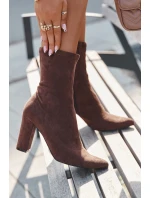 Botki Damskie Na Słupku Z Przeszyciami Brązowe Rosivelle