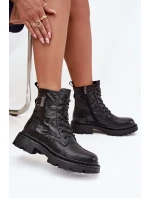Skórzane Botki Damskie Z Efektem Marszczenia I Klamrą Artiker 57C1008 Czarne
