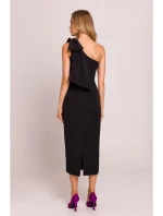 M847 Šaty na jedno rameno s mašľou - čierne