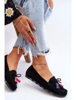 Zamszowe Mokasyny Z Kokardą I Frędzlami Czarne Dorine