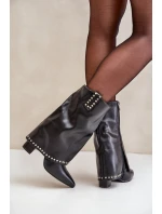 Ocieplane Botki Z Wywiniętą Cholewką Na Słupku Czarne Tamalis