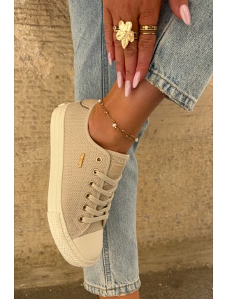 Materiałowe Trampki Damskie Big Star RR274767 Beżowe