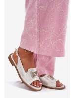 Eleganckie Sandały Damskie Na Płaskim Obcasie Z Ozdobą S.Barski KV51-082 Srebrne