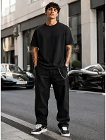 Pánske základné bavlnené oversize čierne tričko FashionStreet RX5682